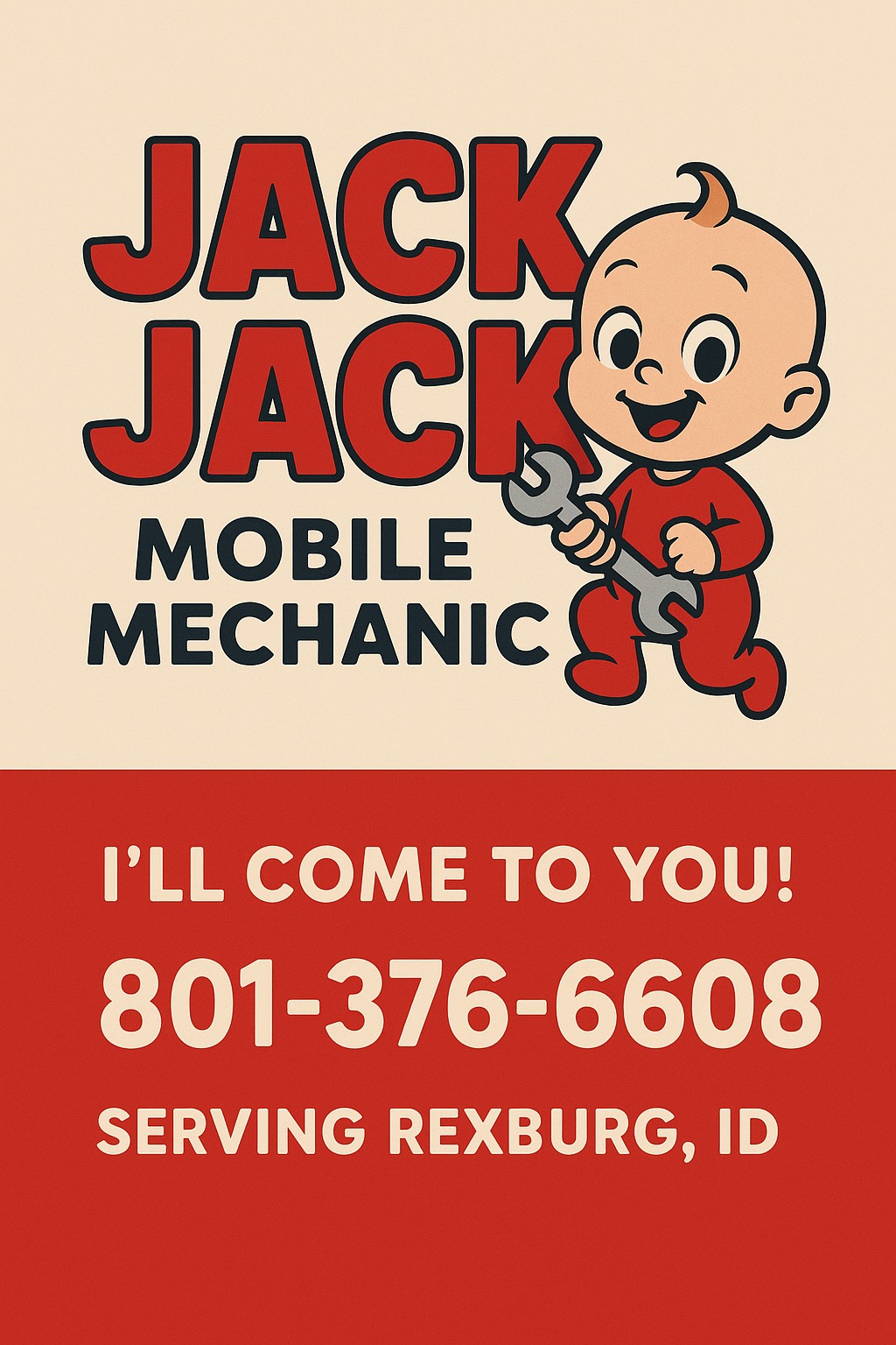 Jack Jack Mobile Mechanic flyer — cheap car repair and mobile mechanic services in Rexburg Idaho